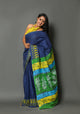 Blue Batik Print Cotton Saree with Unstitched Blouse