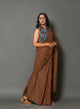 Maroon & Brown Checks Printed Cotton Saree with Blouse Piece