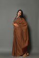 Maroon & Brown Checks Printed Cotton Saree with Blouse Piece