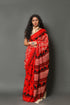 Red Elephant Block Butte Print Cotton Saree with Blouse Piece