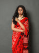 Red Elephant Block Butte Print Cotton Saree with Blouse Piece