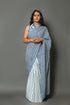 Blue Strips & Wave Printed Cotton Saree with Blouse Piece