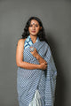 Blue Strips & Wave Printed Cotton Saree with Blouse Piece