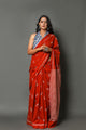 Ivory Red Dragon Fly Cotton Saree with Blouse Piece
