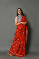 Ivory Red Dragon Fly Cotton Saree with Blouse Piece