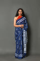 Blue Block Butta Print Cotton Saree with Blouse Piece