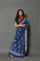 Blue Block Butta Print Cotton Saree with Blouse Piece