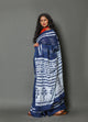 Blue Block Butta Print Cotton Saree with Blouse Piece