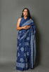 Blue Tree Block Butta Print Cotton Saree with Blouse Piece