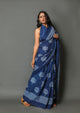 Blue Tree Block Butta Print Cotton Saree with Blouse Piece
