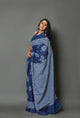 Blue Tree Block Butta Print Cotton Saree with Blouse Piece