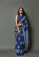 Blue Tree Block Butta Print Cotton Saree with Blouse Piece