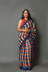 Blue & Red Geometric Jaal Print Cotton Saree with Blouse Piece