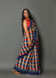 Blue & Red Geometric Jaal Print Cotton Saree with Blouse Piece