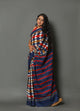 Blue & Red Geometric Jaal Print Cotton Saree with Blouse Piece