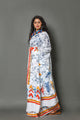White & Red Batik Print Cotton Saree with Blouse Piece