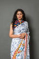 White & Red Batik Print Cotton Saree with Blouse Piece