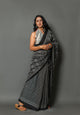 Black Butta & Butti Block Print Cotton Saree with Blouse Piece