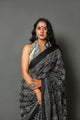Black Butta & Butti Block Print Cotton Saree with Blouse Piece