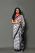 White Geometric Jaal Print Cotton Saree with Blouse Piece
