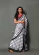 White Geometric Jaal Print Cotton Saree with Blouse Piece