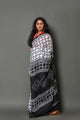 White Geometric Jaal Print Cotton Saree with Blouse Piece