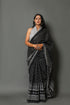 Black Polka Dot & Border Print Cotton Saree with Blouse Piece