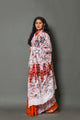 Red Batik Print Cotton Saree with Blouse Piece