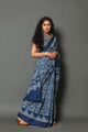 Blue Block Butti Print Cotton Saree with Blouse Piece