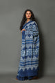 Blue Block Butti Print Cotton Saree with Blouse Piece