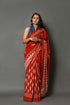 Ivory Red Dual Block Print Cotton Saree with Blouse Piece