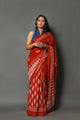 Ivory Red Dual Block Print Cotton Saree with Blouse Piece