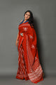 Ivory Red Dual Block Print Cotton Saree with Blouse Piece