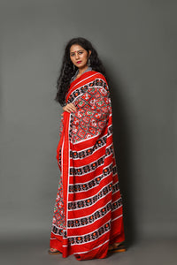 Red Patola Print Cotton Saree with Blouse Piece