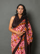Pink & Yellow Patola Print Cotton Saree with Blouse Piece