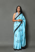 Aqua Blue Leaf Block Butta Print Cotton Saree with Blouse Piece