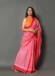 Pink Strips & Jaal Block Print Cotton Saree with Blouse Piece