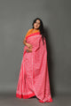 Pink Strips & Jaal Block Print Cotton Saree with Blouse Piece