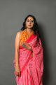 Pink Strips & Jaal Block Print Cotton Saree with Blouse Piece