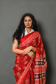 Red Jaal & Butta Block Print Cotton Saree with Blouse Piece
