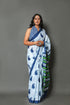 White Pasely Block Butta Print Cotton Saree with Blouse Piece