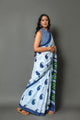 White Pasely Block Butta Print Cotton Saree with Blouse Piece