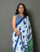 White Pasely Block Butta Print Cotton Saree with Blouse Piece