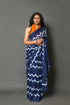Indigo Blue Wave Block Print Cotton Saree with Blouse Piece