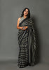 Black Block Printed Cotton Sari with Blouse Piece