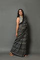 Black Block Printed Cotton Sari with Blouse Piece