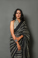 Black Block Printed Cotton Sari with Blouse Piece