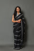 Black Bel Block Printed Cotton Saree with Blouse Piece