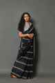 Black Bel Block Printed Cotton Saree with Blouse Piece