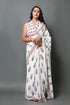 White Handblock Butta Print Mul Cotton Saree with Blouse Piece
